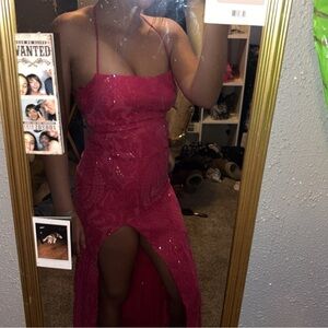 Pink crisscross prom dress